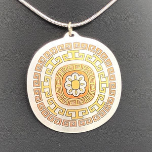 Reed & Barton Damascene Necklace 24k Gold Plated, Silver, Copper Flower Pendant